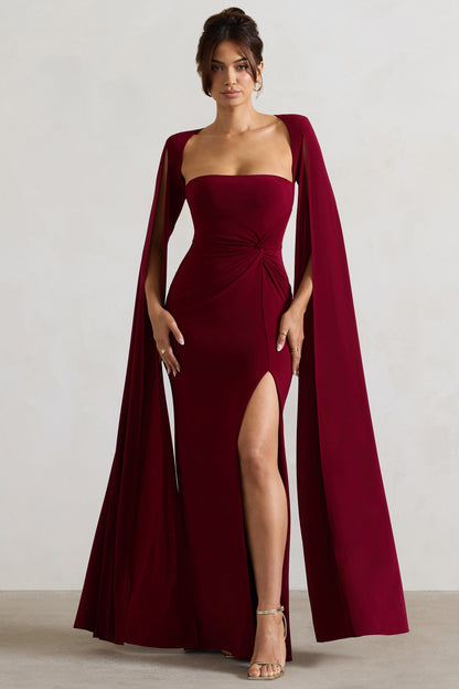 Vestido midi con abertura alta y cuello cuadrado liso 
