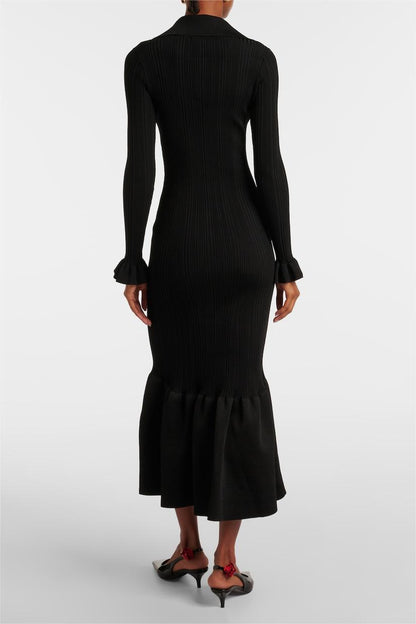 Vestido midi de sirena con botones lisos de jersey 