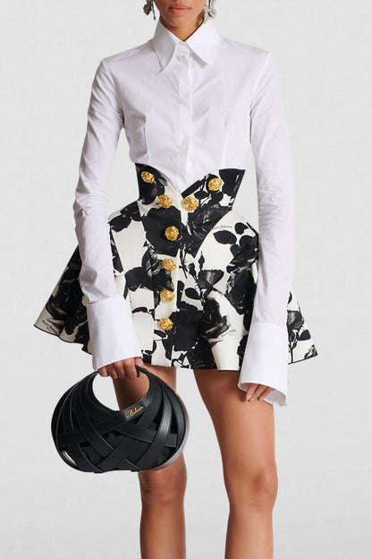 Camisa de manga larga con botones de metal sólido 