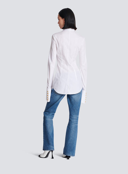 Camisa de manga larga con botones de metal sólido 