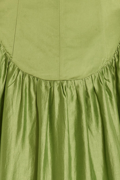 Conjunto de top fruncido de manga larga con cuello redondo y falda larga lisa de cintura alta 