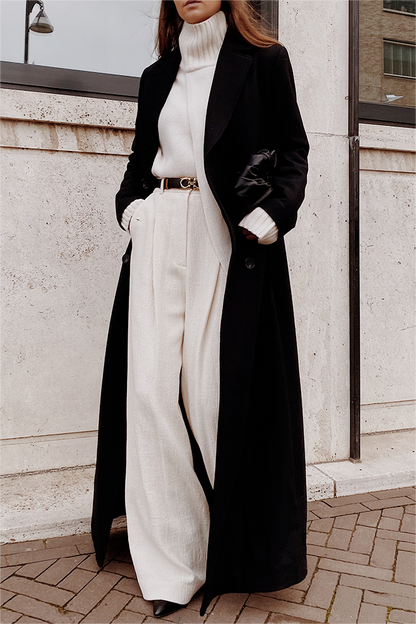 Abrigo largo de lana lisa de manga larga 