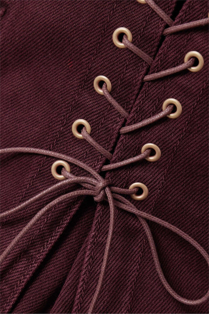 Conjunto de abrigo vaquero con cordones y falda midi de cintura alta 