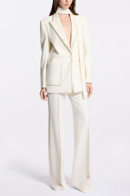 Blazer con bolsillos y pantalones de cintura alta con diamantes de imitación 