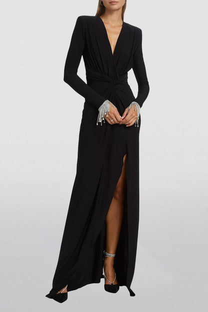 Vestido midi de jersey con abertura y diamantes de imitación 