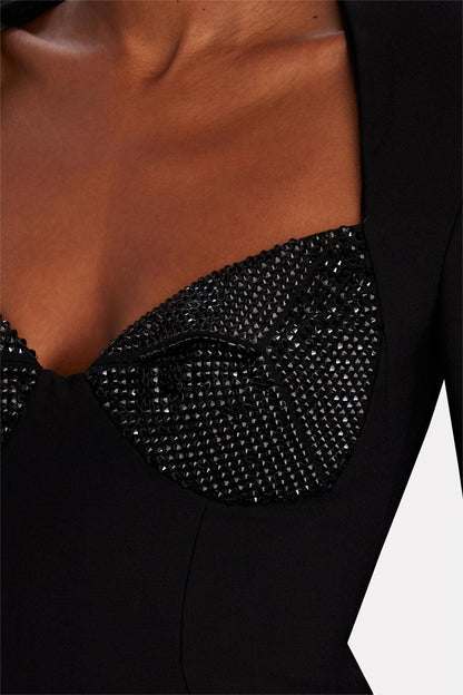 Vestido midi de punto liso con diamantes de imitación 