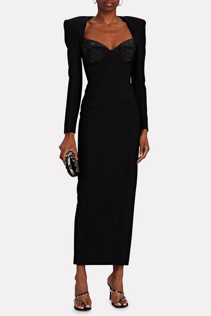 Vestido midi de punto liso con diamantes de imitación 