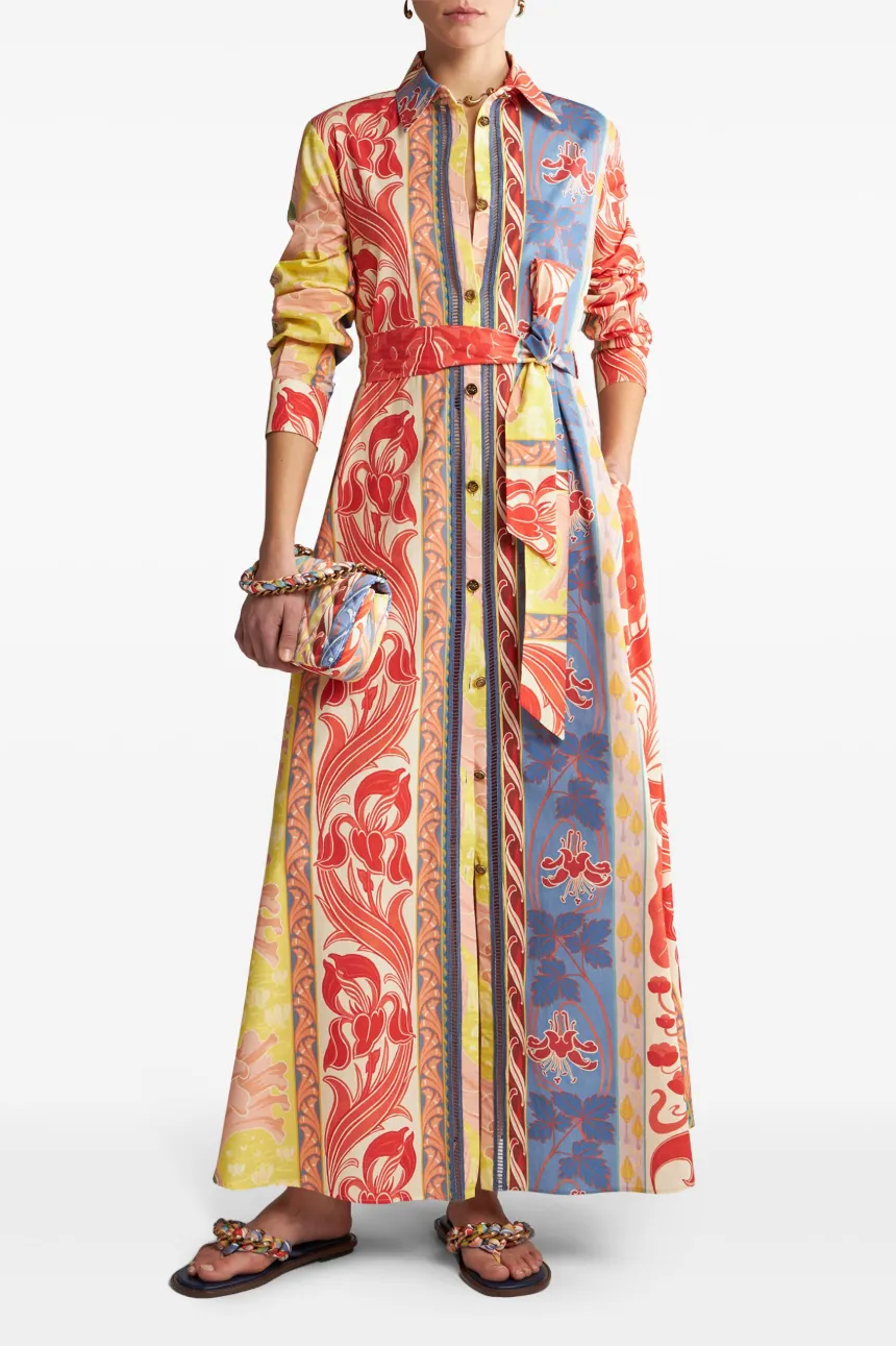 Vestido midi de manga larga con estampado botánico 