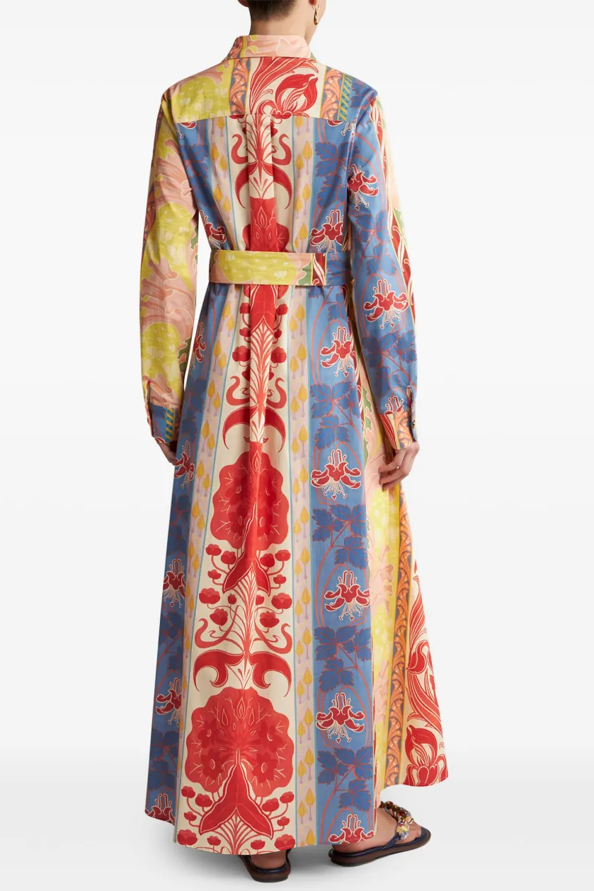 Vestido midi de manga larga con estampado botánico 