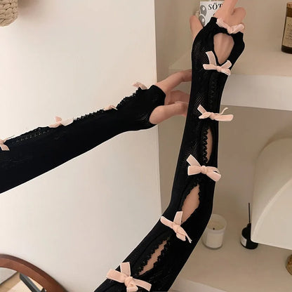Lace Oversleeve Wraps Bowknot Fingerless Gloves Y2k Arm Warmers Women’s Lolita Accessories Lace Cuffs Party Glove With Bow 2025