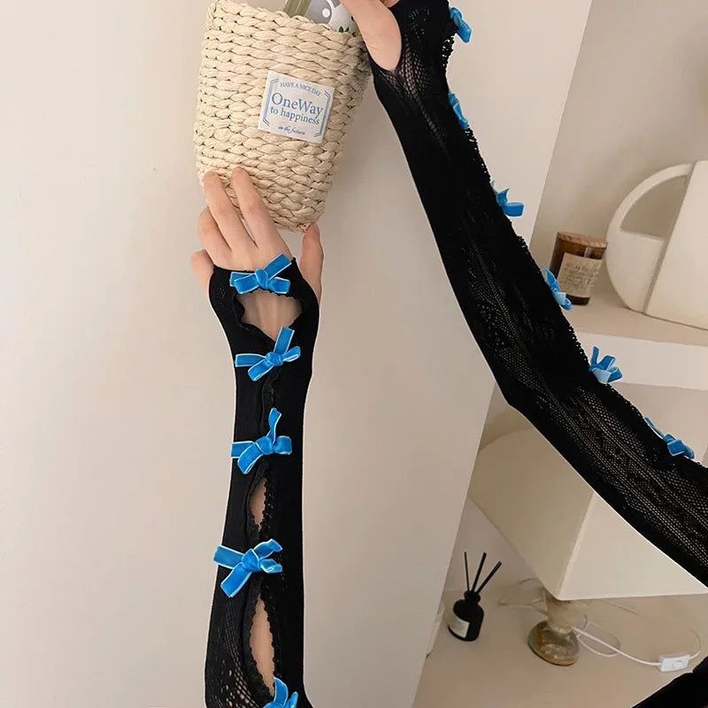 Lace Oversleeve Wraps Bowknot Fingerless Gloves Y2k Arm Warmers Women’s Lolita Accessories Lace Cuffs Party Glove With Bow 2025