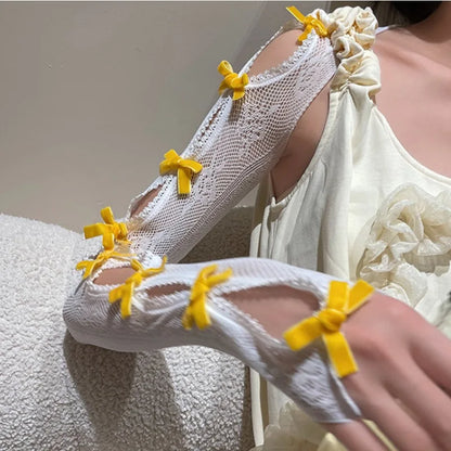 Lace Oversleeve Wraps Bowknot Fingerless Gloves Y2k Arm Warmers Women’s Lolita Accessories Lace Cuffs Party Glove With Bow 2025