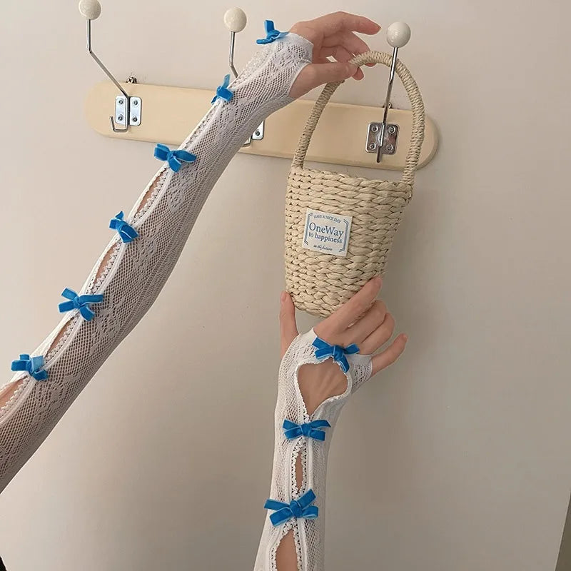 Lace Oversleeve Wraps Bowknot Fingerless Gloves Y2k Arm Warmers Women’s Lolita Accessories Lace Cuffs Party Glove With Bow 2025