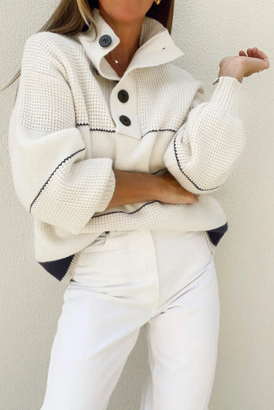 Lalie Open Collar Button Up Knit Top