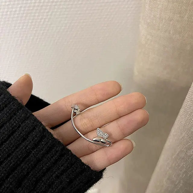 Korean Delicate Zircon Butterfly Clip Earrings for Women Elegant Pearl No Piercing Cartilage Jewelry