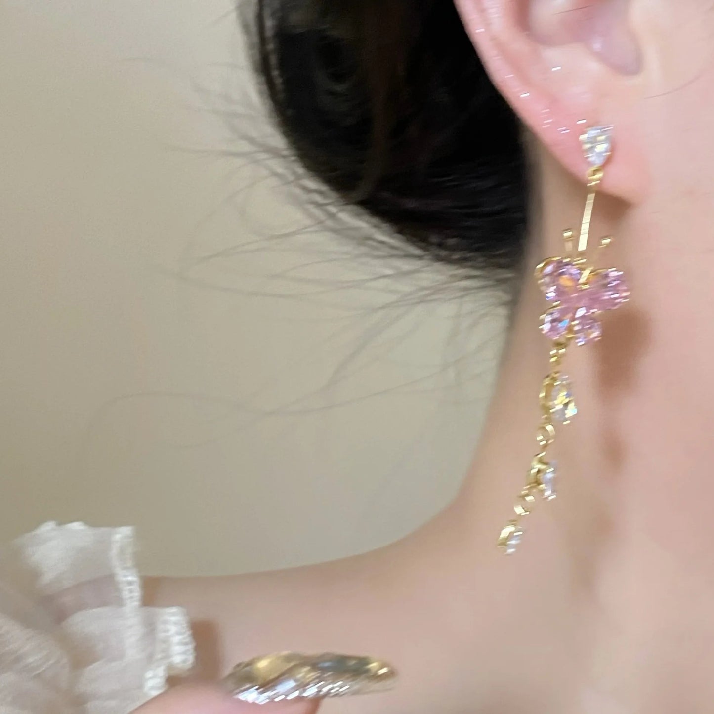 Pink Butterfly Tassel Dangle Earrings with Zirconia for Women and Girls - Delicate Flower Pendientes Jewelry