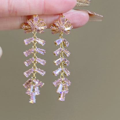 Pink Butterfly Tassel Dangle Earrings with Zirconia for Women and Girls - Delicate Flower Pendientes Jewelry