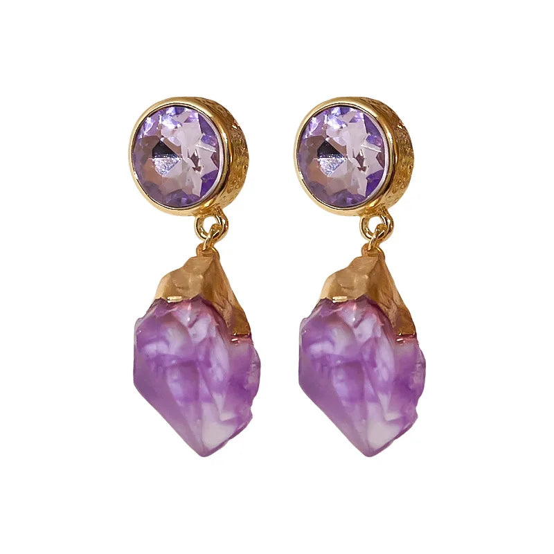 Lizakosht Retro Purple Round Crystal Irregular Dangle Earrings for Women Girls Modern Aretes De Mujer