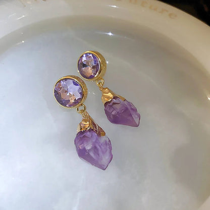 Lizakosht Retro Purple Round Crystal Irregular Dangle Earrings for Women Girls Modern Aretes De Mujer
