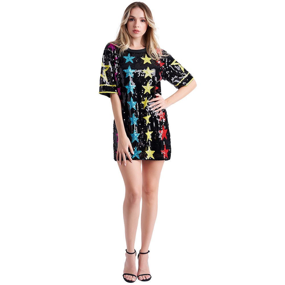 Dance Clothes Performance Top Loose Nightclub Hip Hop Cheerleading Sequined T shirt