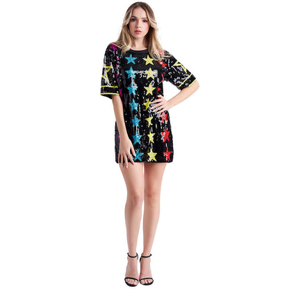 Dance Clothes Performance Top Loose Nightclub Hip Hop Cheerleading Sequined T shirt