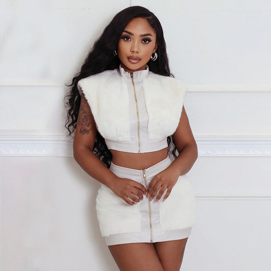 Conjunto de falda y bolso de cadera sexy de otoño para mujer