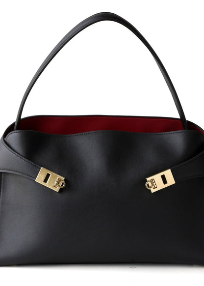 Aurora - Black Leather Tote Bag with Gold Accents