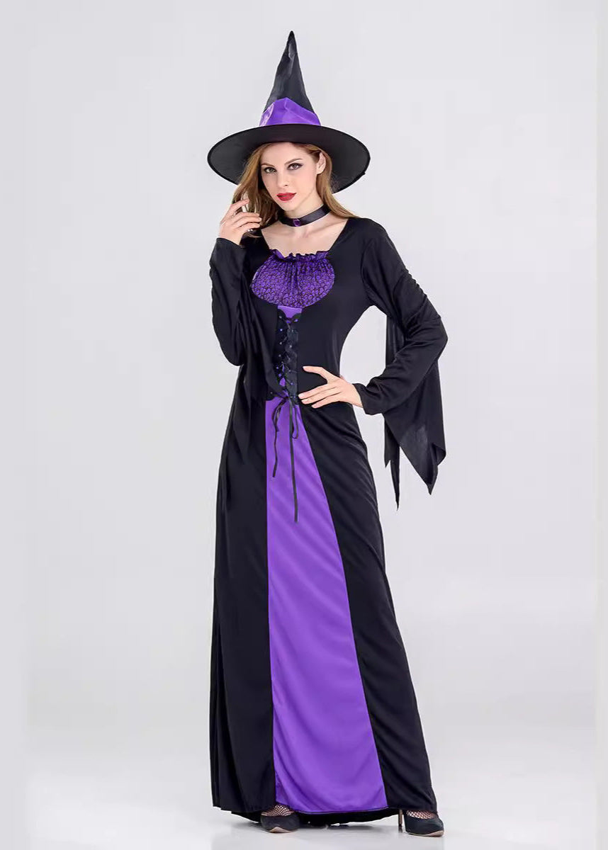 Mystic Charm - Women’s Black and Purple Witch Costume with Hat