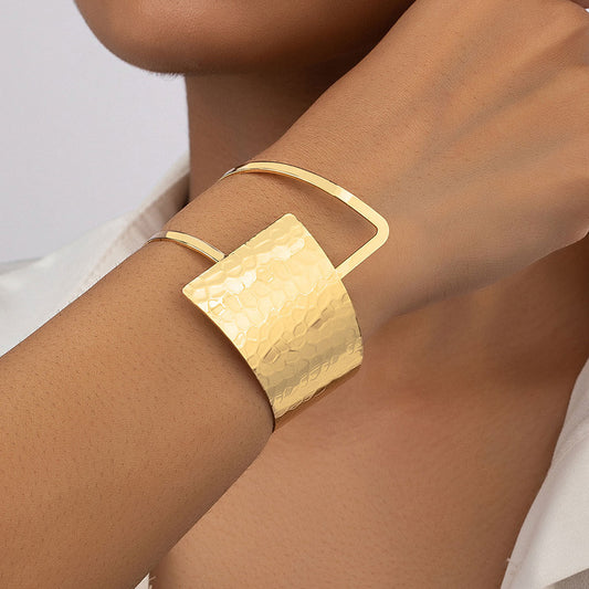 Sculpted Geo Cuff - Textured Gold Open Bracelet