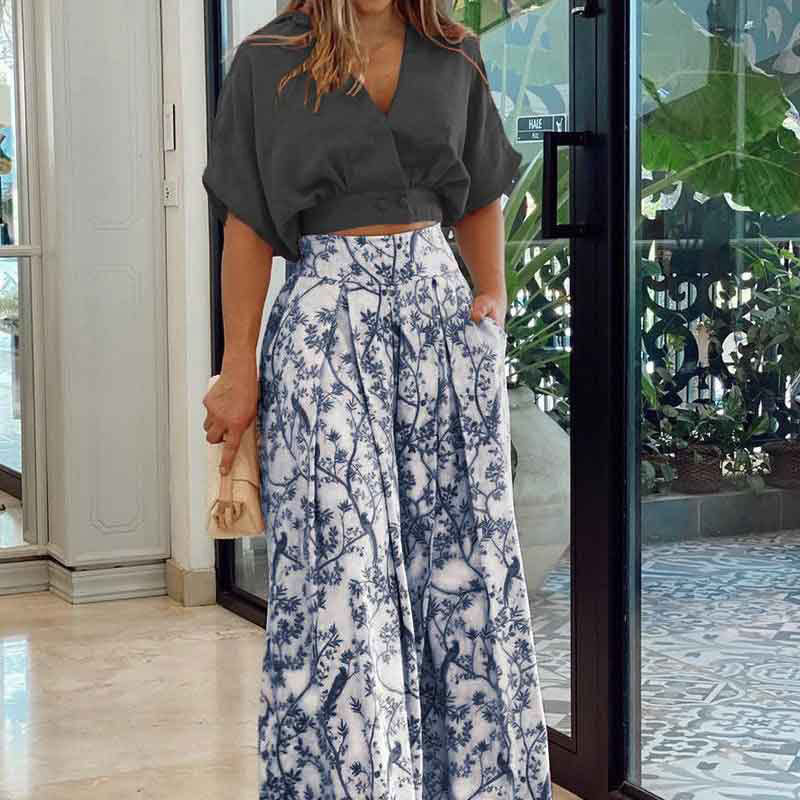 Women Clothing Summer Short Shirt Top Trousers Casual Set