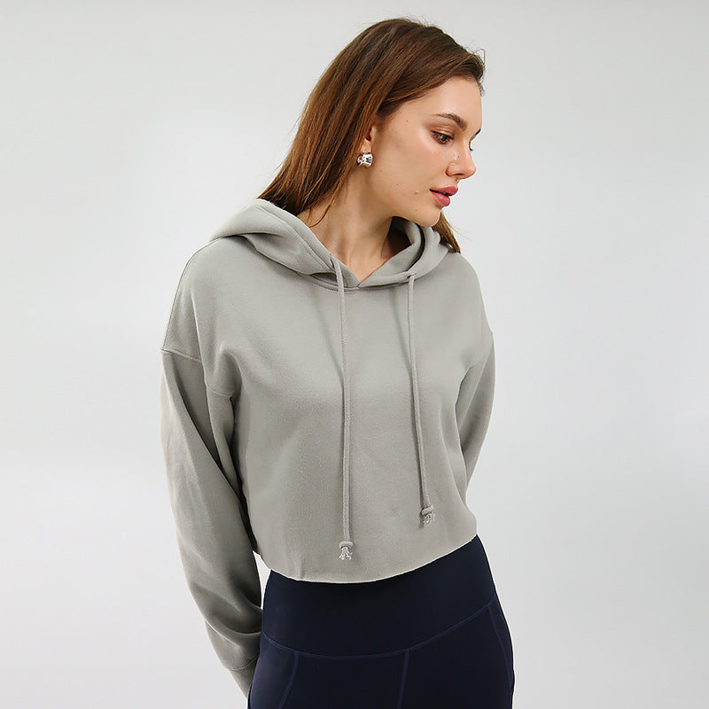 Sudadera deportiva para mujer, otoño-invierno, con forro polar, sudadera con capucha, top corto personalizado de manga larga