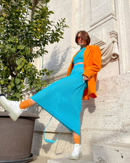 Conjunto de blusa bohemia informal de punto con aberturas para playa de verano, top corto largo hasta la mitad