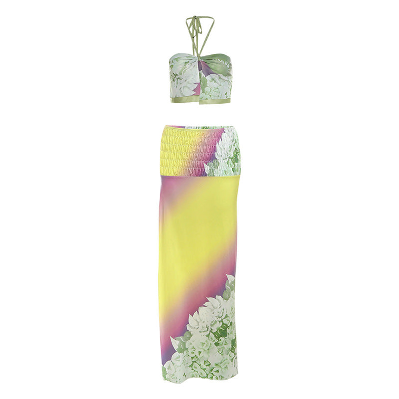 Conjunto de falda de longitud media con abertura y tirantes finos para mujer, ropa de otoño e invierno con estampado de malla y personalidad