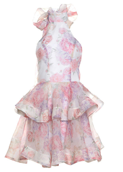Blush Harmony - LayeRed Floral Halter Dress