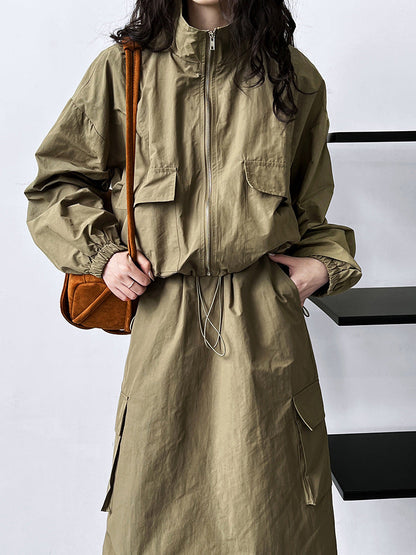 Chaqueta corta con cordón y falda de dos piezas para deportes al aire libre, traje cargo para mujer