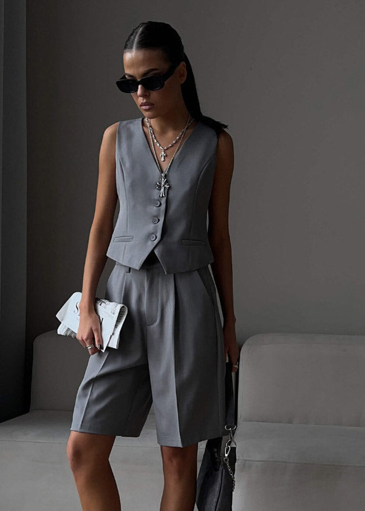 Chic White TailoRed Vest & Bermuda Shorts Set