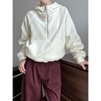 Idle Half Zipper Hooded Sweatshirt for Women Autumn Casual Design Blouse Coat