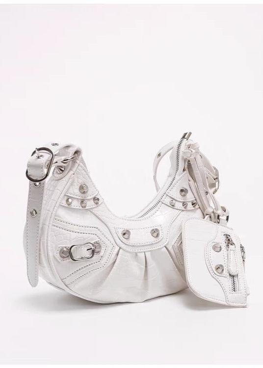 Croc-Embossed Multi-Strap Crescent Bag