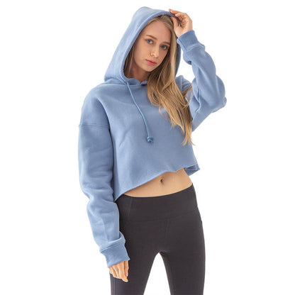 Sudadera deportiva para mujer, otoño-invierno, con forro polar, sudadera con capucha, top corto personalizado de manga larga