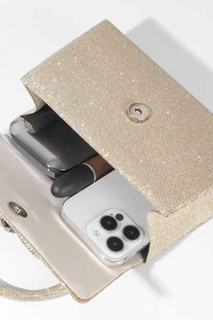 Metallic Shine Diamante Handle Bag