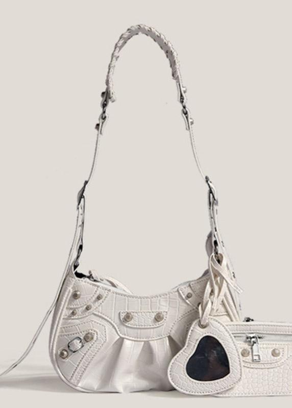 Croc-Embossed Multi-Strap Crescent Bag