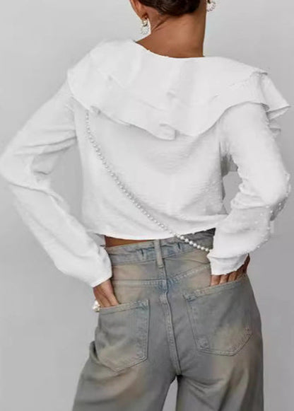 Delphine - Ruffled Lace-Up Blouse