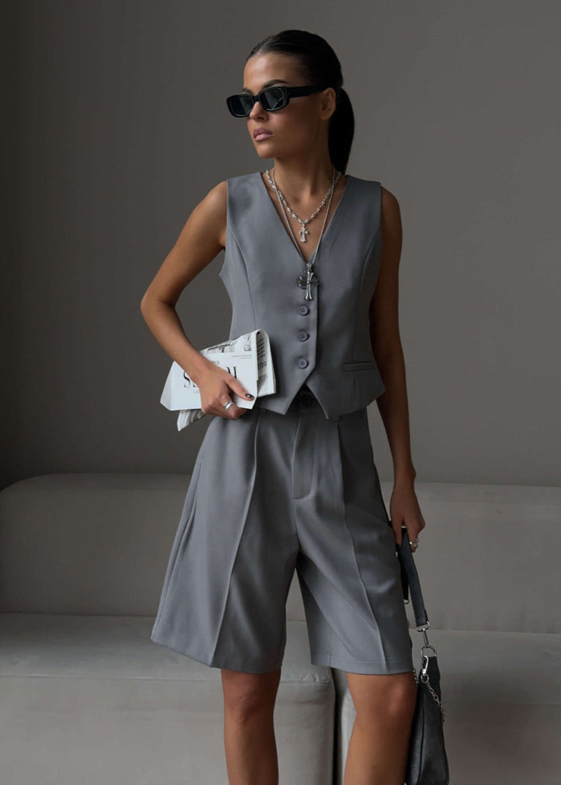 Chic White TailoRed Vest & Bermuda Shorts Set