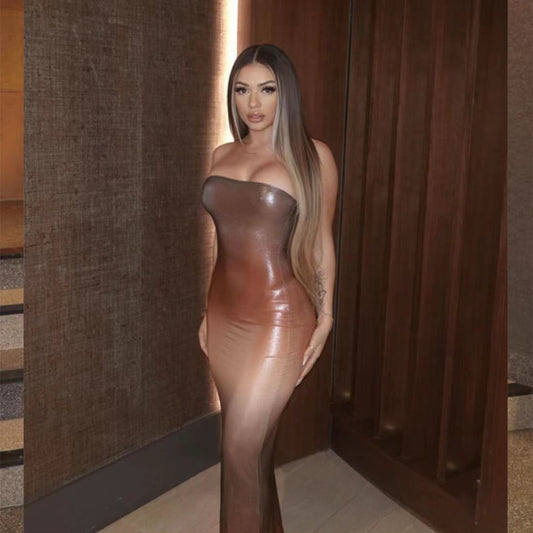 Vestido maxi ajustado con top de tubo sexy de otoño para mujer, vestido de discoteca ajustado a la cadera para mujer