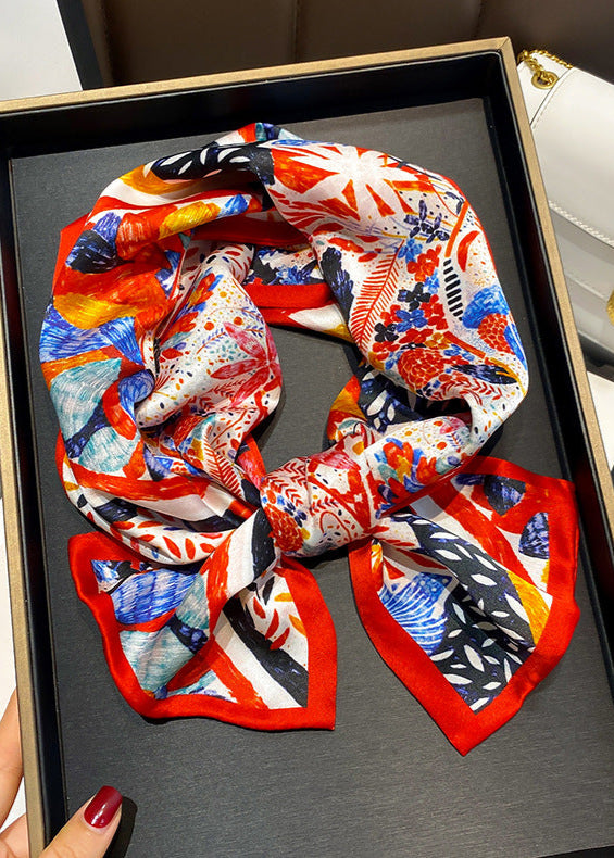 Colorburst Muse - Abstract Red Satin Square Scarf