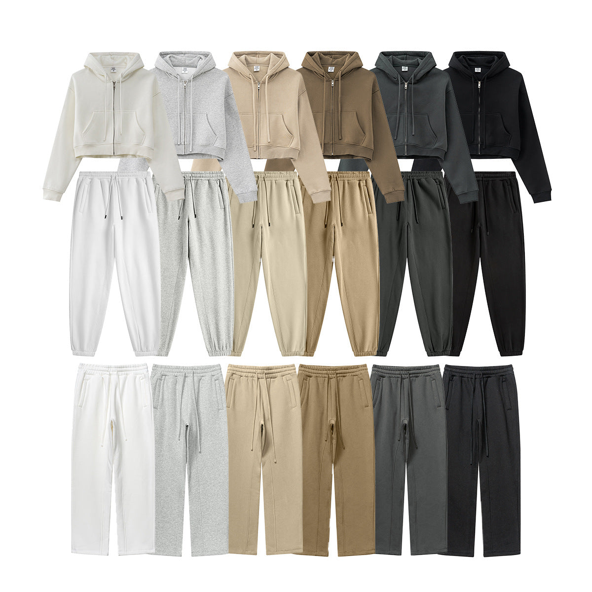 Conjunto deportivo de dos piezas de marca con abrigo corto y cremallera de otoño para hombre y mujer.