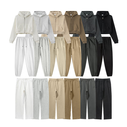 Conjunto deportivo de dos piezas de marca con abrigo corto y cremallera de otoño para hombre y mujer.