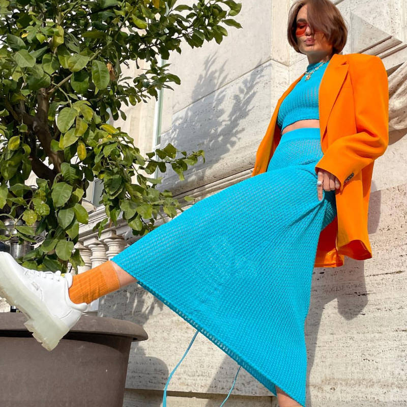 Conjunto de blusa bohemia informal de punto con aberturas para playa de verano, top corto largo hasta la mitad