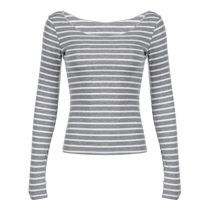 Off Shoulder Striped Lightweight Slim Fit Long Sleeve Blouse Sexy off Shoulder Simple All Match Slim Fit Casual Shirt