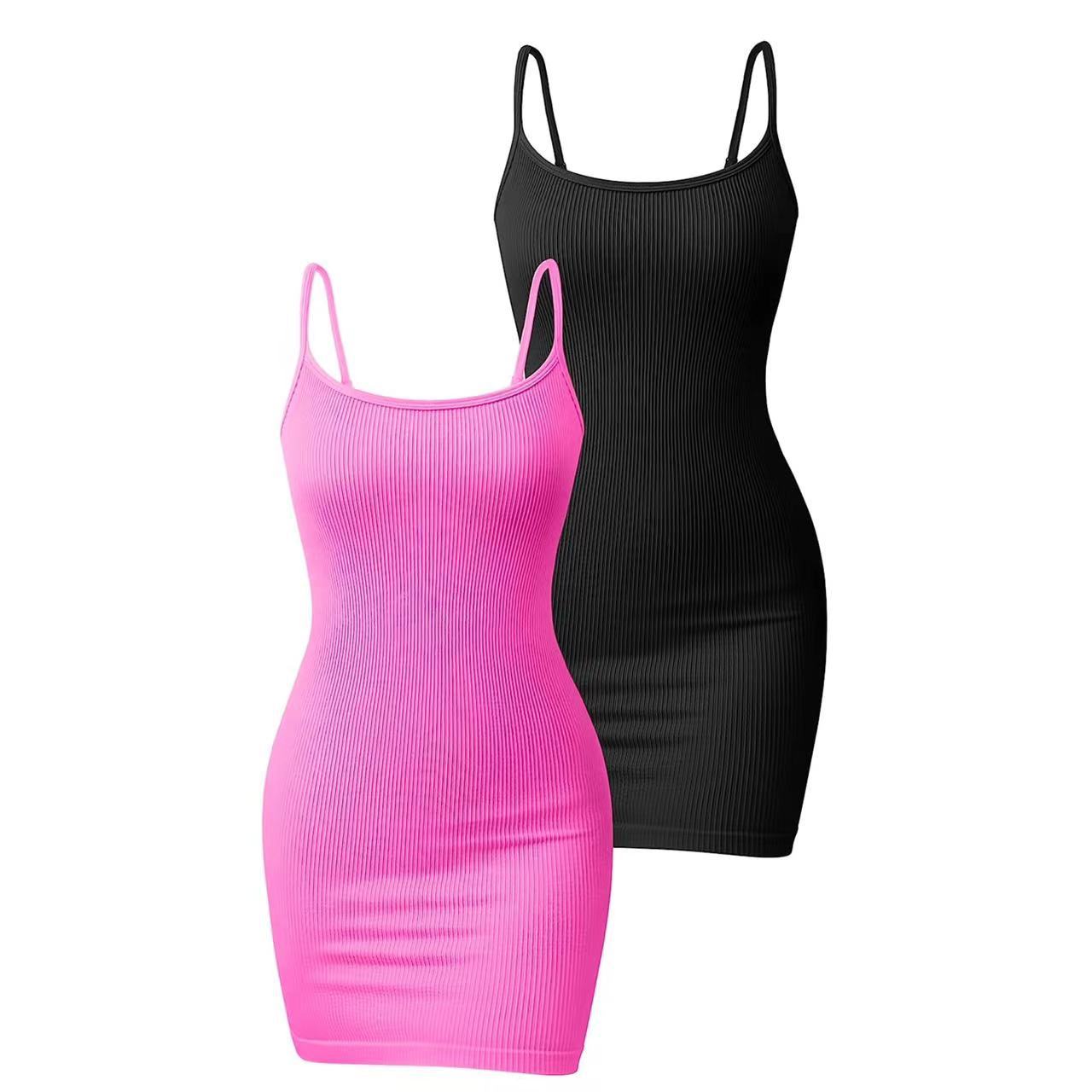 Vestido de mujer con ribete sin mangas y tirantes ajustados